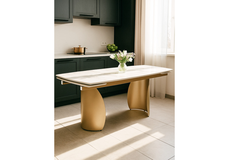 Керамический стол, Готланд 180(240)х90х79 вяз скандинавский / золото