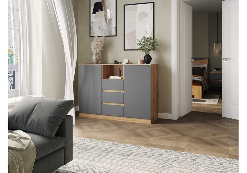 Комод, Маллоу-2 дуб вотан / графит софт