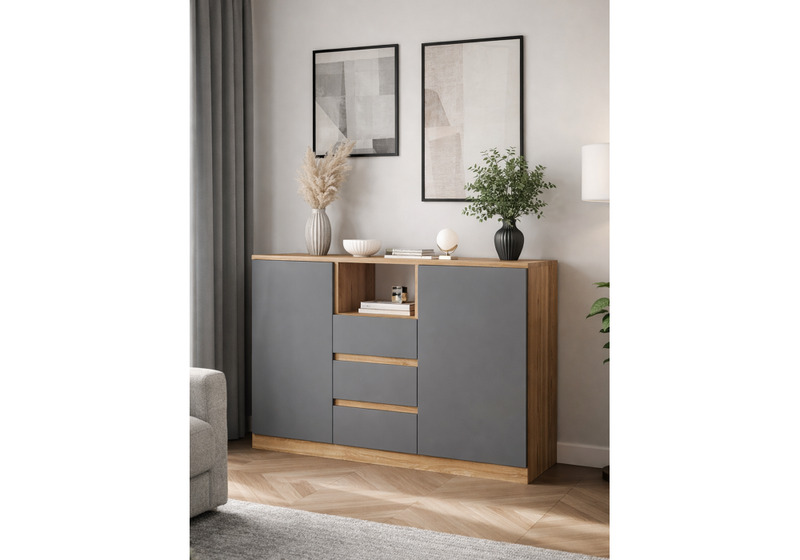 Комод, Маллоу-2 дуб вотан / графит софт