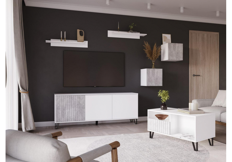 Журнальный стол, Эннис белый / бетон светлый