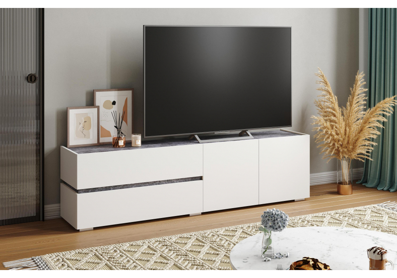 ТВ-тумба, Атлон белый / бетон темный