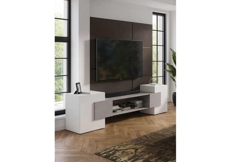 ТВ-тумба, Лисмор белый / бетон светлый