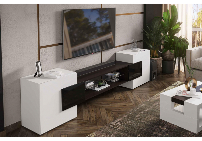 ТВ-тумба, Лисмор белый / черный глянец