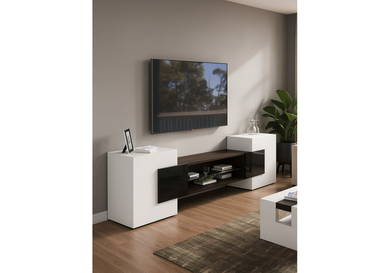 ТВ-тумба, Лисмор белый / черный глянец