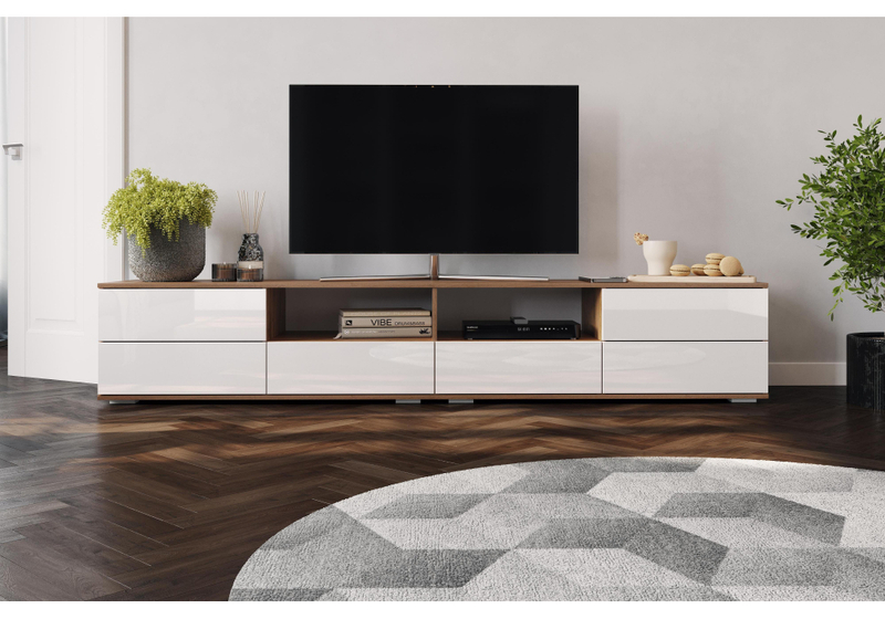 ТВ-тумба, Маллоу дуб вотан / белый глянец