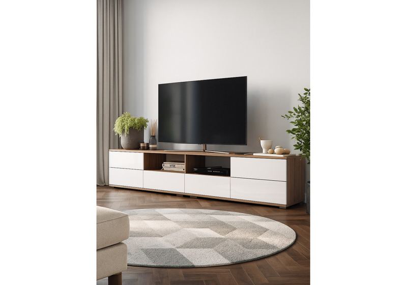 ТВ-тумба, Маллоу дуб вотан / белый глянец