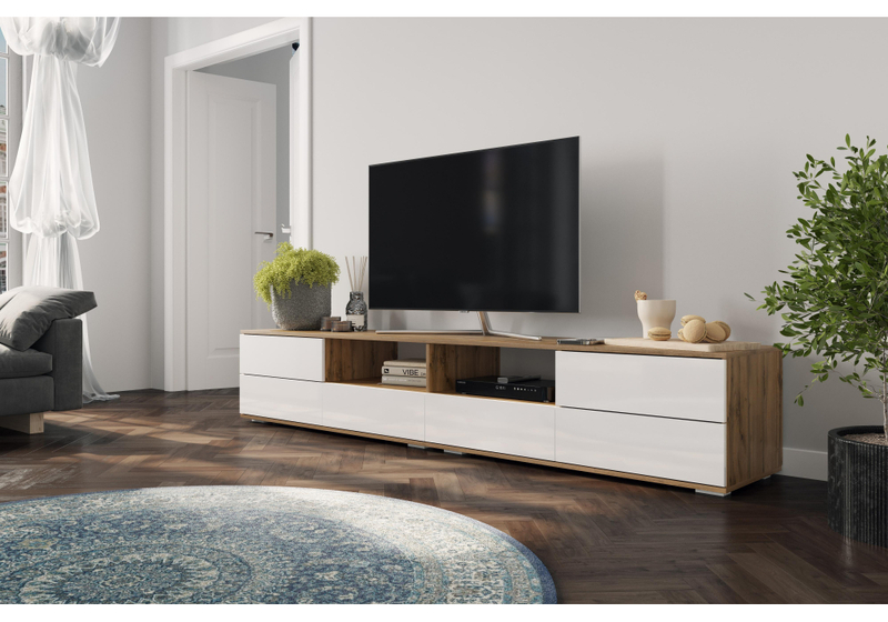 ТВ-тумба, Маллоу дуб вотан / белый глянец