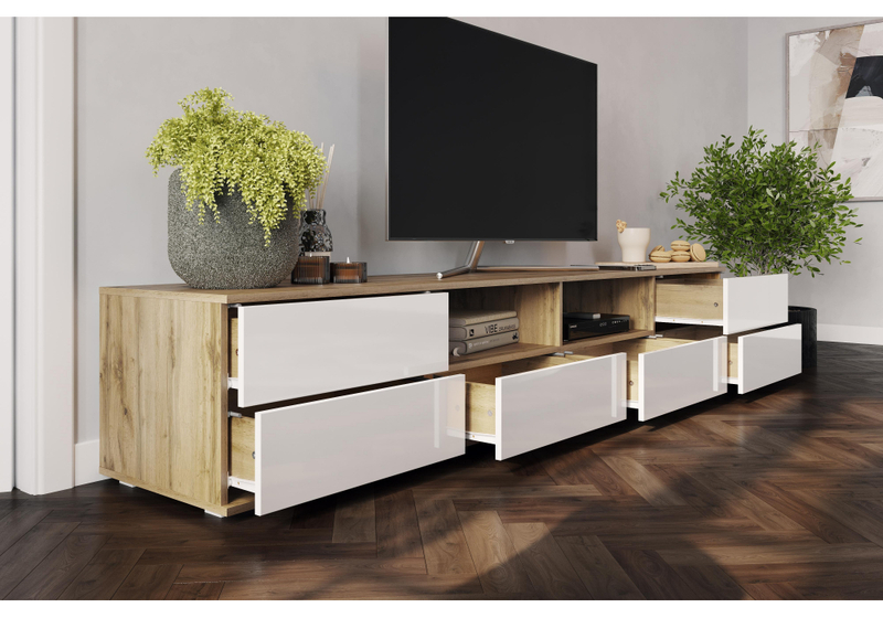 ТВ-тумба, Маллоу дуб вотан / белый глянец