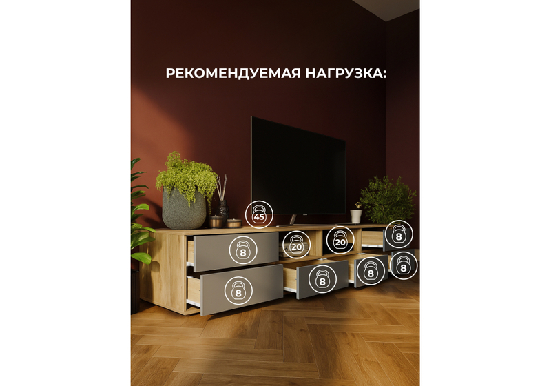 ТВ-тумба, Маллоу дуб вотан / графит софт