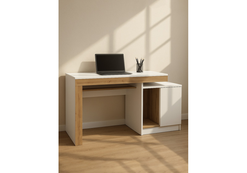 Компьютерный стол, Модена белый / дуб вотан