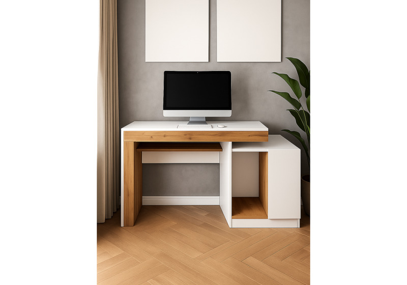 Компьютерный стол, Модена белый / дуб вотан