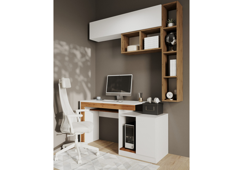 Компьютерный стол, Модена белый / дуб вотан