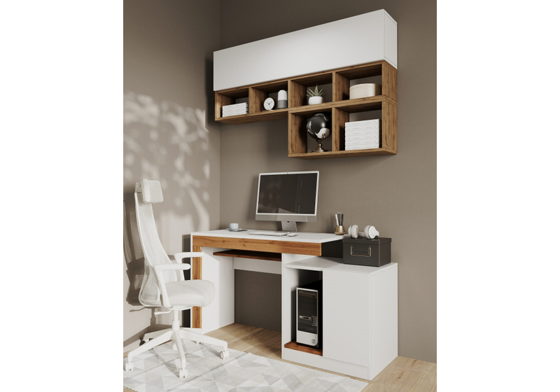 Компьютерный стол, Модена белый / дуб вотан