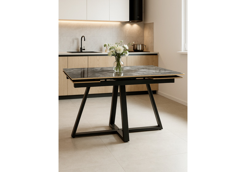 Керамический стол, Силлем 120(180)х80 риальто серый темный / черный