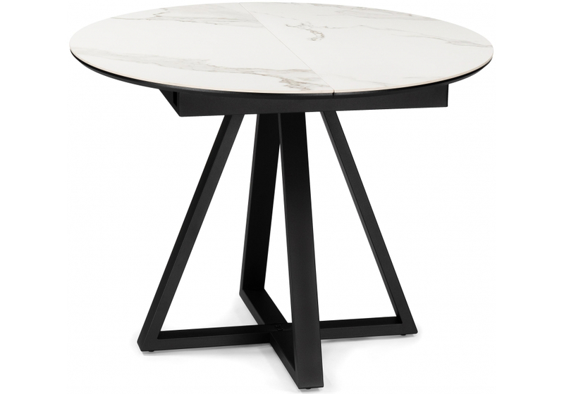 Керамический стол, Нельсон 100(140)х100х76 alpine white / черный