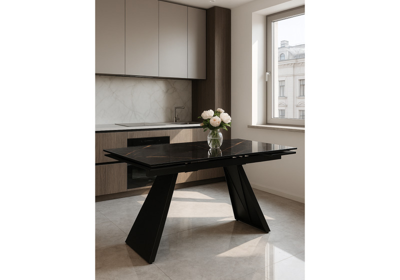 Стол стеклянный, Хорсборо 140(200)х80х79 обсидиан / черный