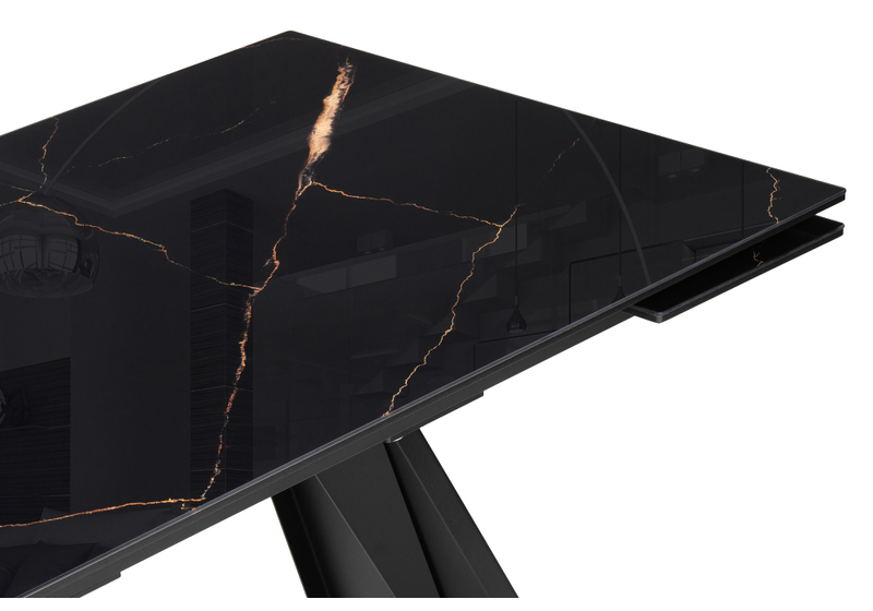 Стол стеклянный, Хорсборо 140(200)х80х79 обсидиан / черный