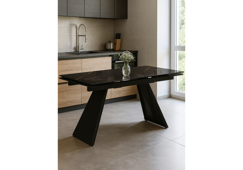 Стол стеклянный, Хорсборо 140(200)х80х79 обсидиан / черный