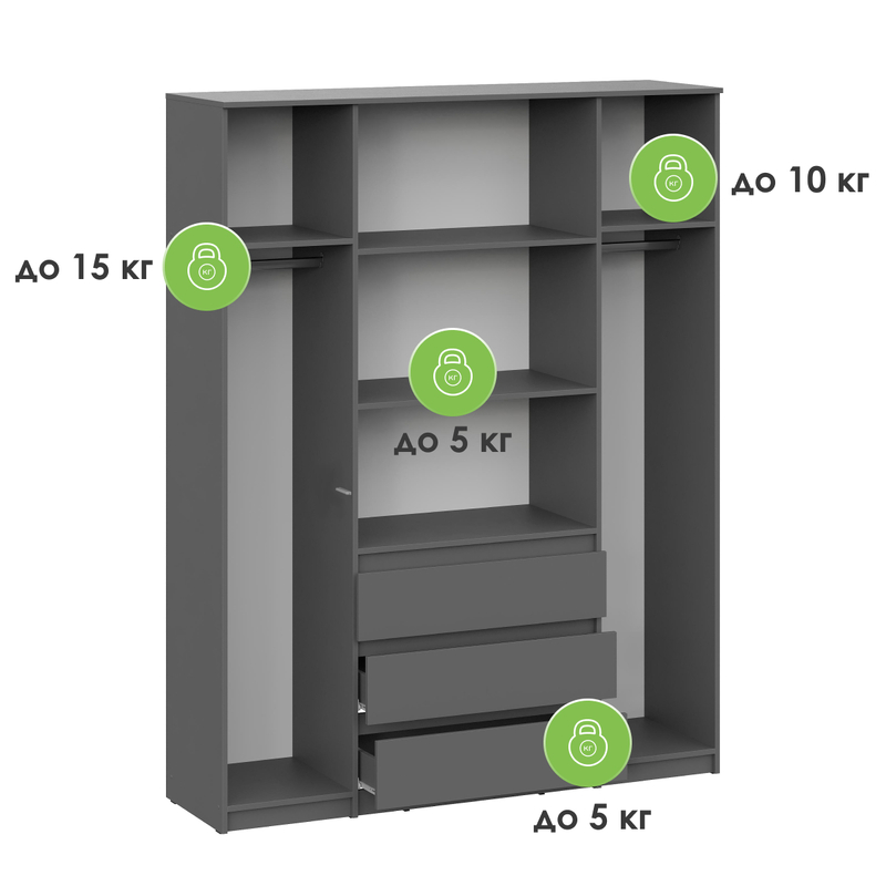 Шкаф, Сибити четырехстворчатый графит серый