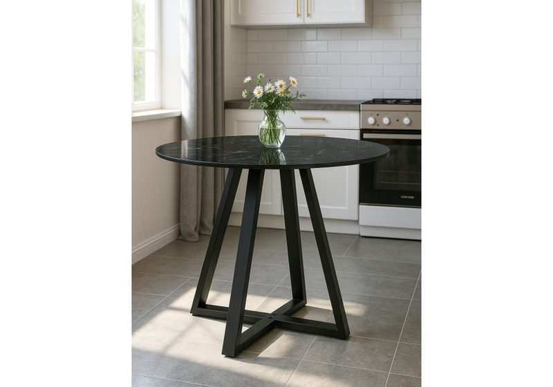 Стол стеклянный, Норфолк 100 черный мрамор / черный