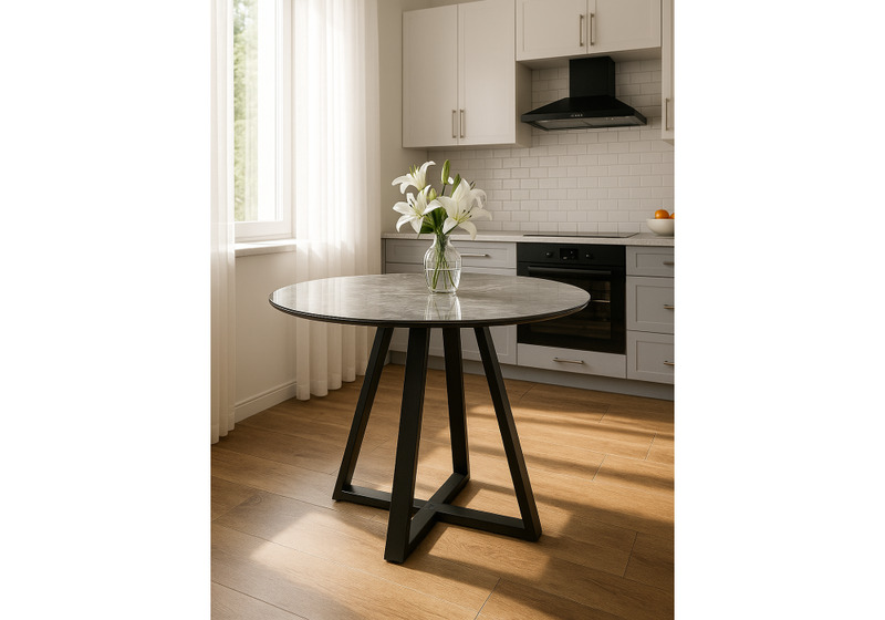 Стол стеклянный, Норфолк 100 серый мрамор / черный