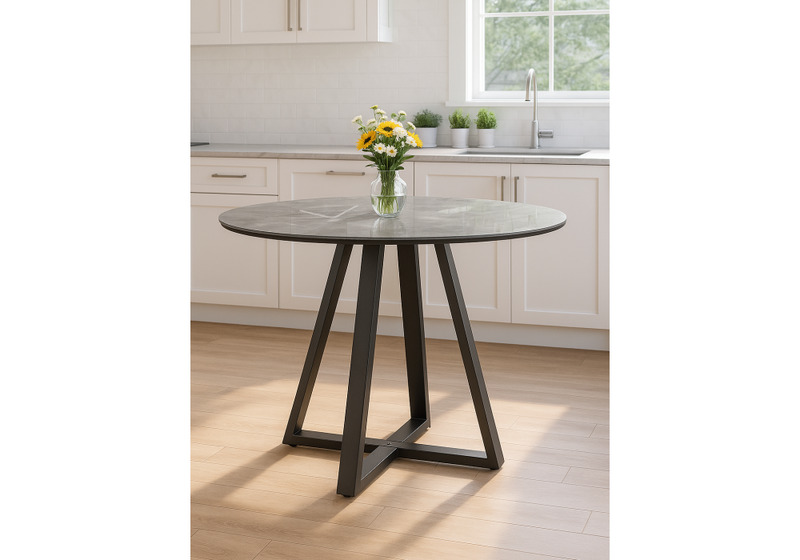 Стол стеклянный, Норфолк 100 серый мрамор / черный