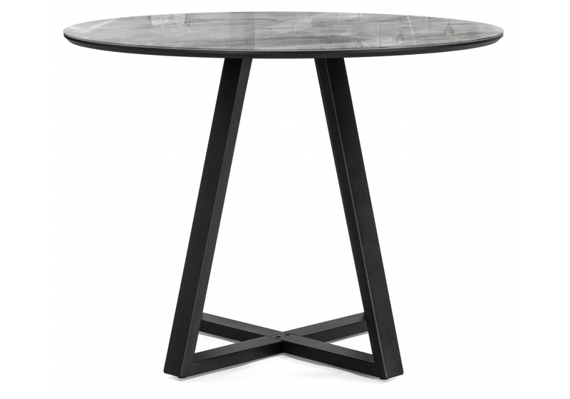 Стол стеклянный, Норфолк 100 серый мрамор / черный