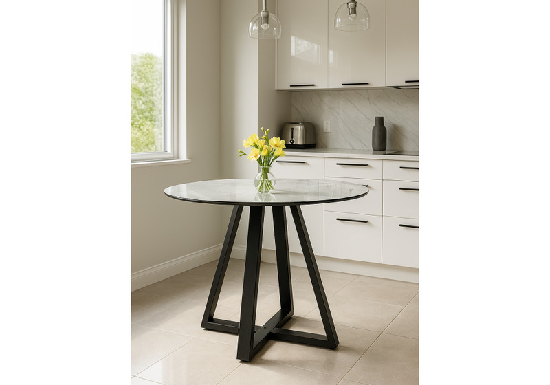 Стол стеклянный, Норфолк 100 белый мрамор / черный