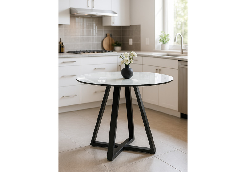 Стол стеклянный, Норфолк 100 белый мрамор / черный