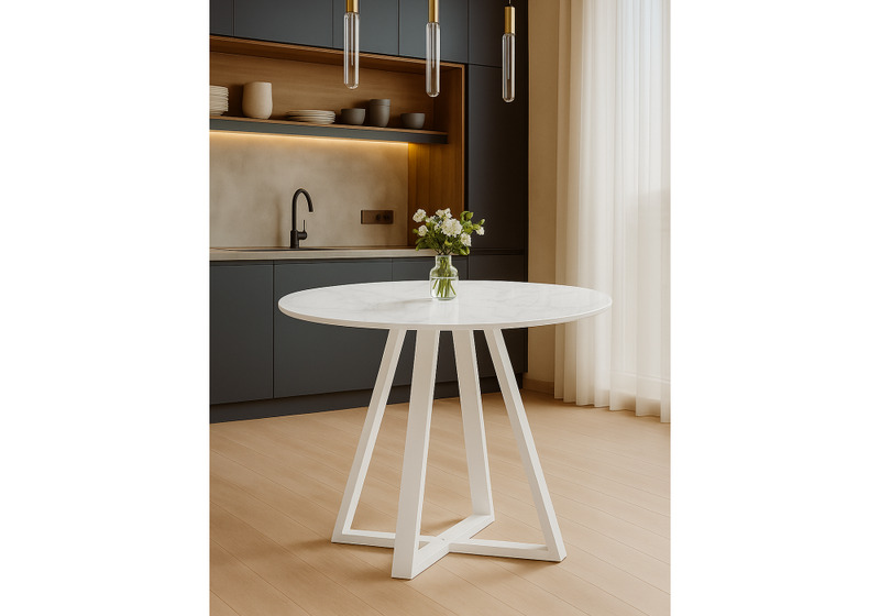 Стол стеклянный, Норфолк 100 белый мрамор / белый