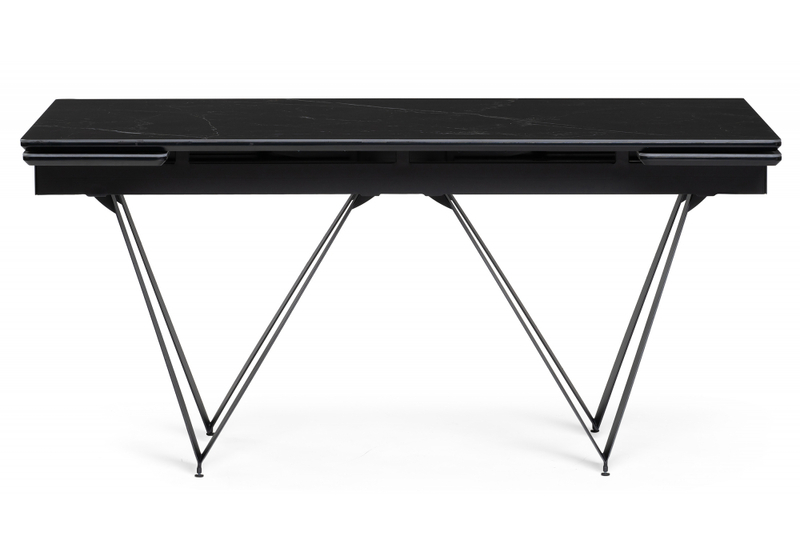 Стол стеклянный, Марвин 160(220)х90х76 черный мрамор / черный