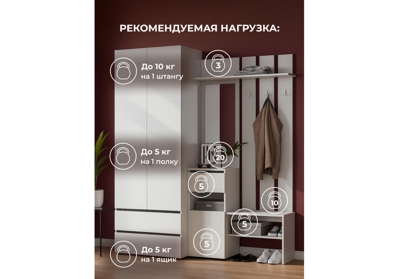 Прихожая, Валенсия комплектация 1 белый текстурный