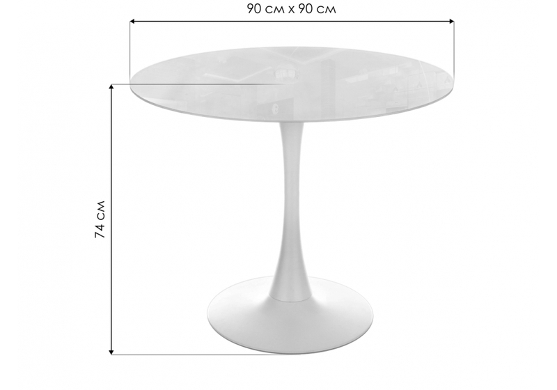 Стол стеклянный, Tulip 90 super white glass
