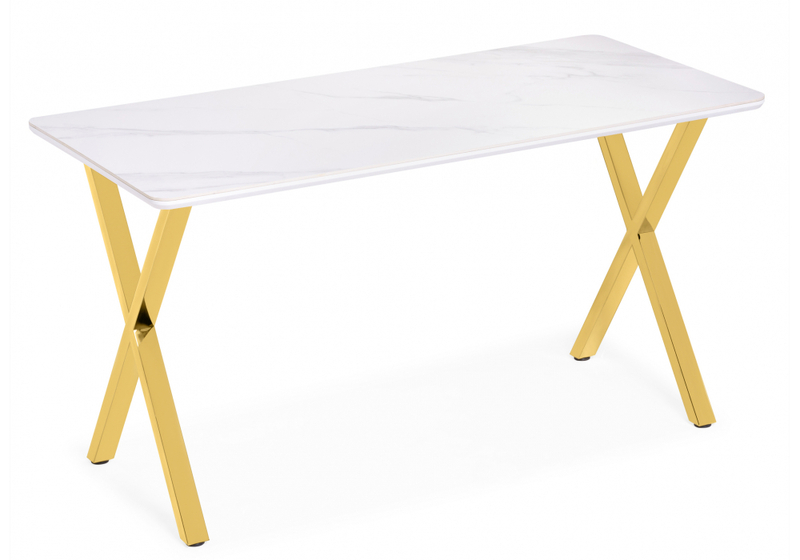 Керамический стол, Селена 3 180х90х77 белый мрамор / золото