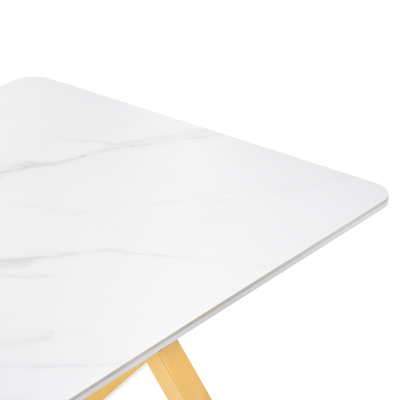 Керамический стол, Селена 3 180х90х77 белый мрамор / золото