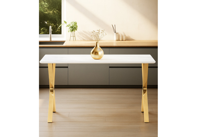 Керамический стол, Селена 3 180х90х77 белый мрамор / золото