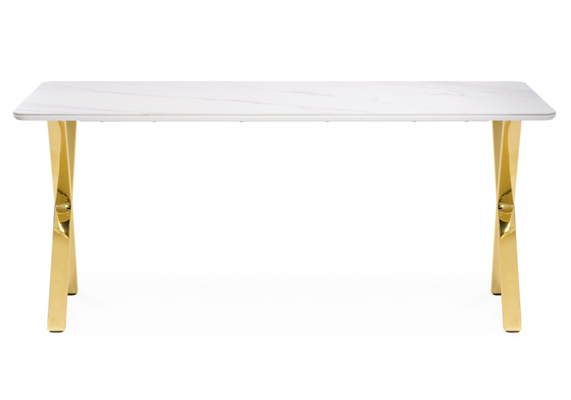 Керамический стол, Селена 3 180х90х77 белый мрамор / золото