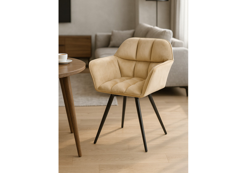 Стул на металлокаркасе, Ямес крутящееся бежевый / черный глянец