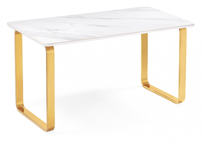 Керамический стол, Селена 4 180х90х77 белый мрамор / золото