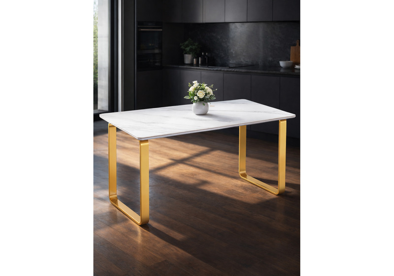 Керамический стол, Селена 4 180х90х77 белый мрамор / золото