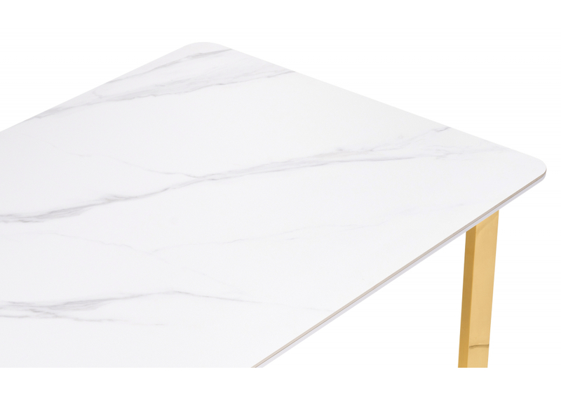 Керамический стол, Селена 4 180х90х77 белый мрамор / золото