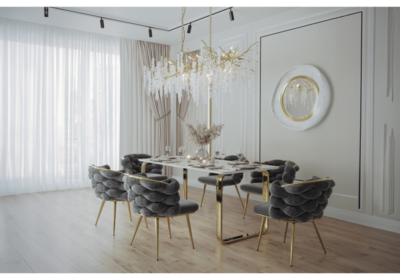 Керамический стол, Селена 4 180х90х77 белый мрамор / золото