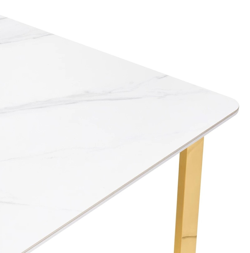 Керамический стол, Селена 4 180х90х77 белый мрамор / золото