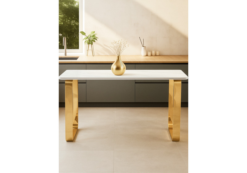 Керамический стол, Селена 4 180х90х77 белый мрамор / золото