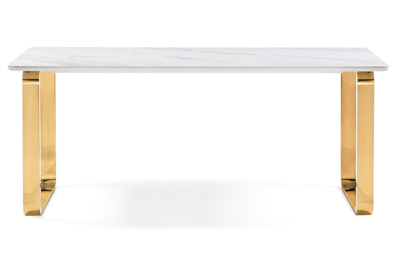 Керамический стол, Селена 4 180х90х77 белый мрамор / золото