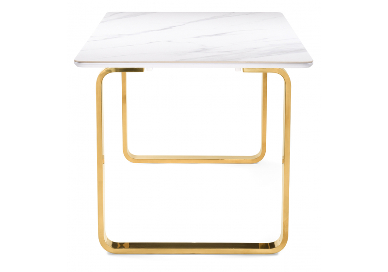 Керамический стол, Селена 4 180х90х77 белый мрамор / золото