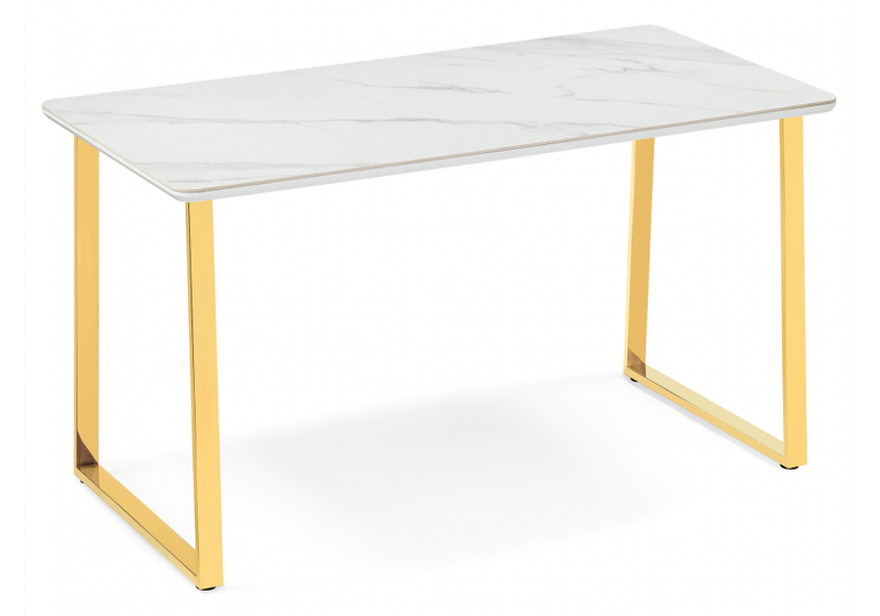 Керамический стол, Селена 2 180х90х77 белый мрамор / золото