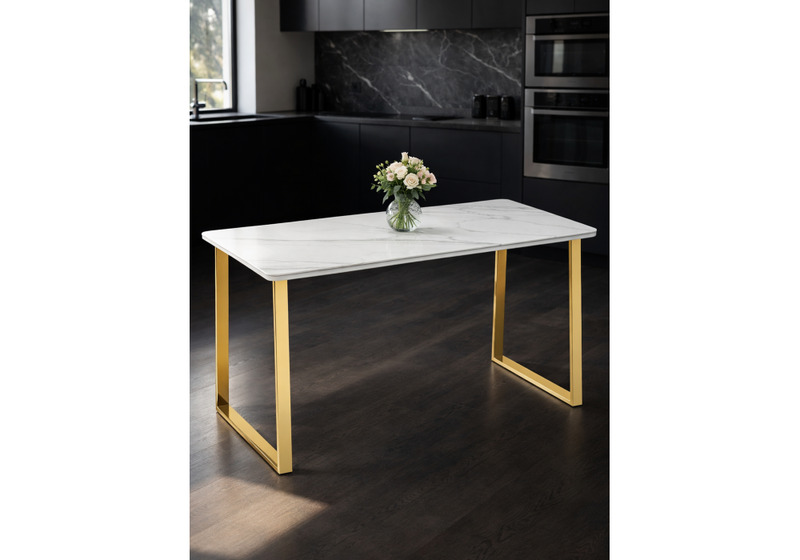 Керамический стол, Селена 2 180х90х77 белый мрамор / золото