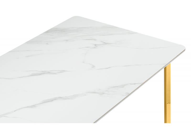 Керамический стол, Селена 2 180х90х77 белый мрамор / золото