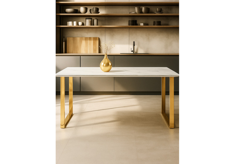 Керамический стол, Селена 2 180х90х77 белый мрамор / золото